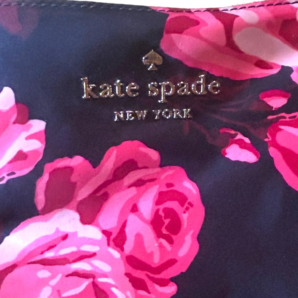 Kate Spade Floral Roses Fabric + Leather Trim Large Black Shoulder Bag Purse - Picture 9 of 15
